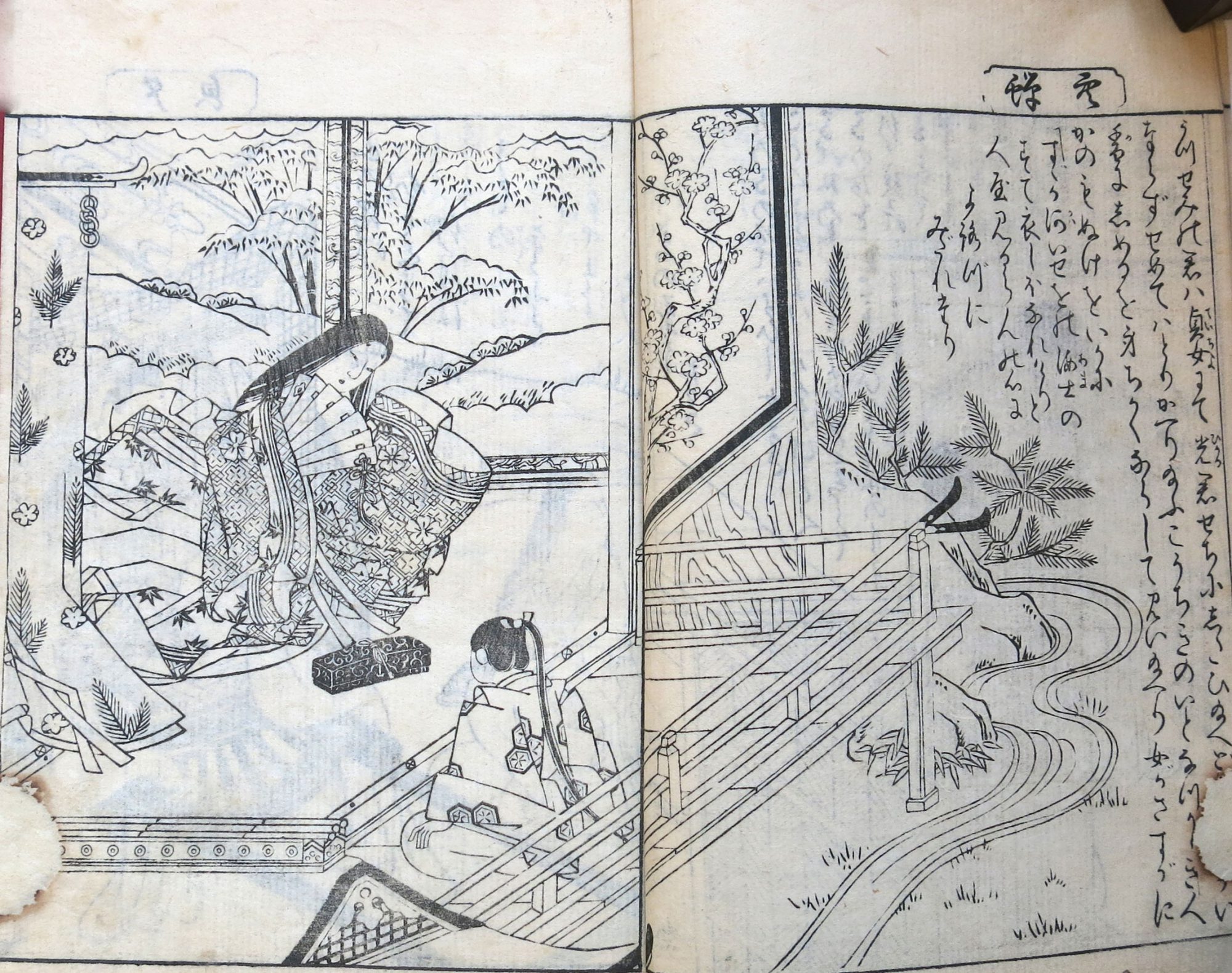 絵本藤の縁 Ehon Fuji no yukari [Les liens de la glycine].Titre du daisen 絵本源氏物語 Ehon genji monogatari [Le roman de Genji illustré]